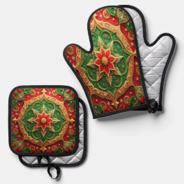 Rot Grün Dekorativ Ofenhandschuh & Topflappen-Set
