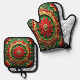 Rot Grün Dekorativ Ofenhandschuh & Topflappen-Set