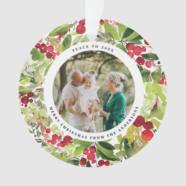 Rot-Grün-Foto festlich modern botanisch Ornament (Vorderseite)