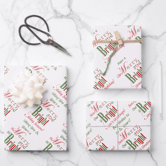 Rot, Grün, Fröhlich und Personalisierte Weihnachte Geschenkpapier Set (Vorderseite)