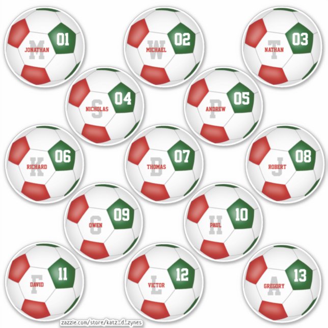Rot-Grün-Fußballmannschaft 13 personalisiert Aufkleber (Vorderseite)