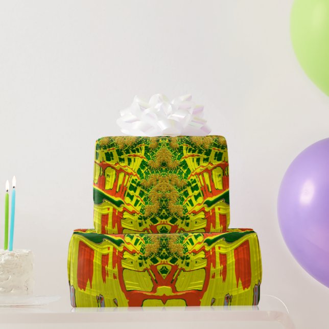 ~ Rot-Grün-Gelb-Fraktal ~ Weihnachten Geschenkpapier (Partygeschenke)