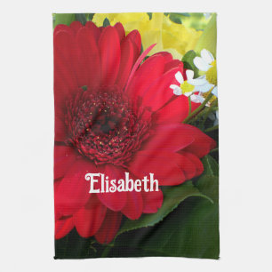 rot, grün, gelb, weiß, Blume, blühen, Gerbera, Geschirrtuch