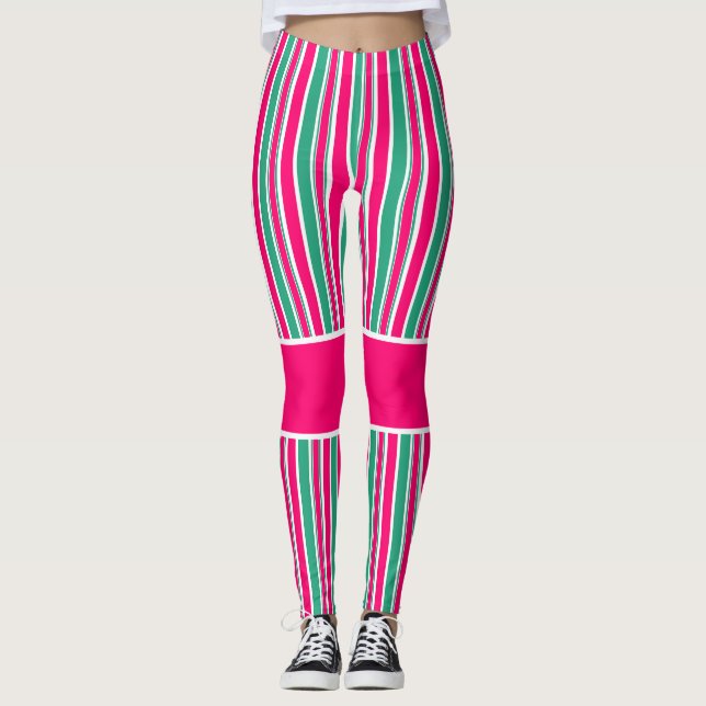 Rot-grün gestreiftes horizontales Muster Leggings (Vorderseite)