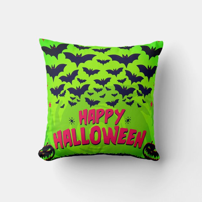 Rot & Grün glückliches Halloween Kissen (Vorderseite)