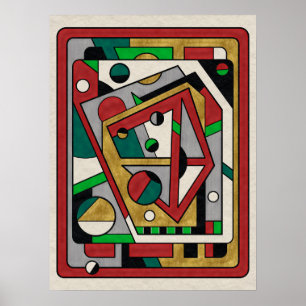 Rot Grün & Gold Geometrische Abstraktion Poster