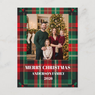 Rot-grün karierte Familienfoto-Postkarten Postkarte