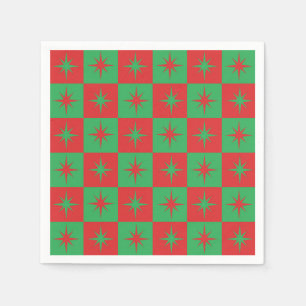 Rot grün karierte Retro Weihnachten Sternexplosion Serviette