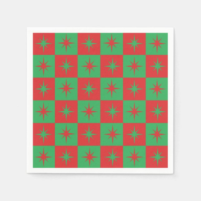 Rot grün karierte Retro Weihnachten Sternexplosion Serviette (Vorderseite)