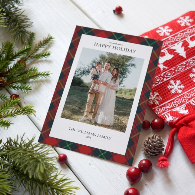 Rot-grün kariertes Familienfoto Feiertagskarte (Von Creator hochgeladen)