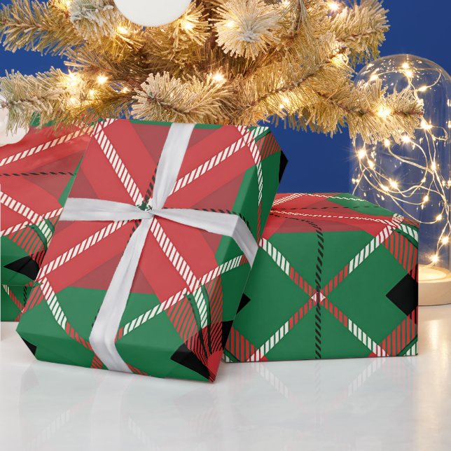 Rot-grün kariertes Muster Geschenkpapier (Feiertage)