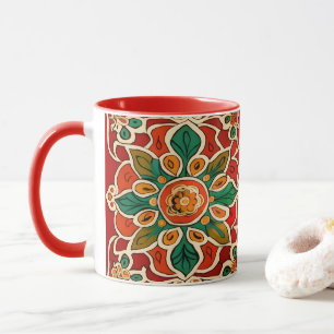 Rot Grün Orange Gelb Azulejos Blumenmuster Tasse