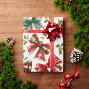 Rot Grün Retro Karo-Schleifen Weihnachten Geschenkpapier