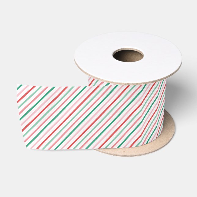 Rot, Grün, Rosa Retro Streifen Weihnachtsmuster Satinband (Spule)