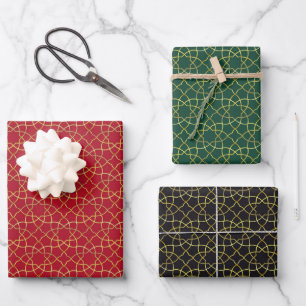 Rot/Grün/Schwarz/Gold Umhüllungspapier (Blätter) Geschenkpapier Set