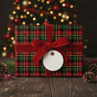 Rot, Grün, Schwarz & Gold Weihnachtsbüffel Kariert Geschenkpapier