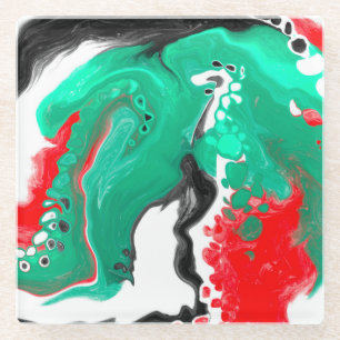 Rot, Grün, Schwarz und Weiß-Marmorfliesen Kunst Glasuntersetzer