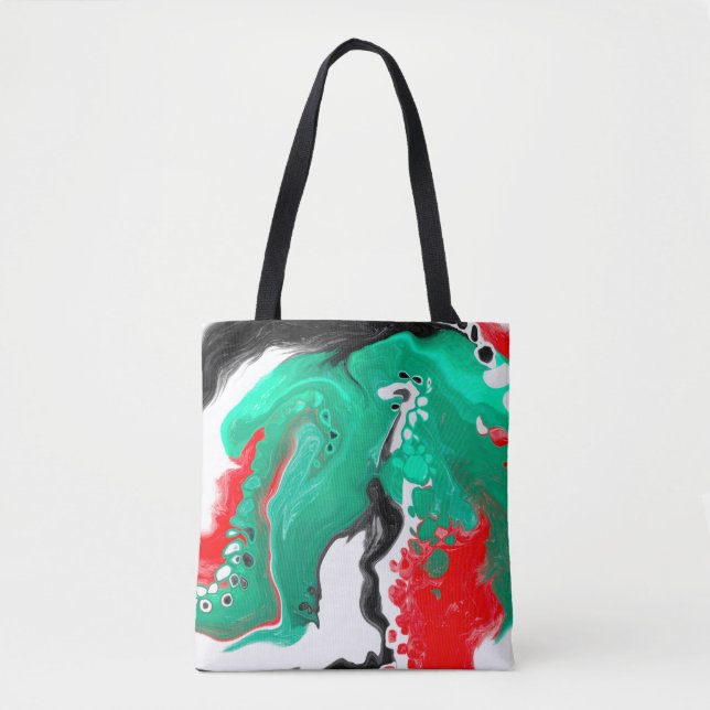 Rot, Grün, Schwarz und Weiß-Marmorfliesen Kunst Tasche (Vorderseite)