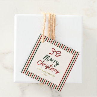 Rot & Grün Streifen & Schleife Weihnachten Geschenkanhänger