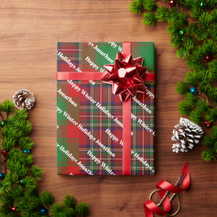 Rot Grün Tartan Karo Fröhliche Winterferien Geschenkpapier