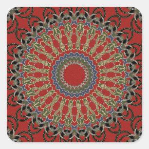 Rot, Grün und Blau Mandala Quadratischer Aufkleber