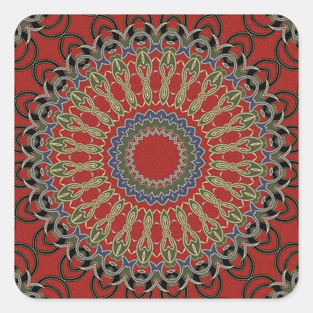 Rot, Grün und Blau Mandala Quadratischer Aufkleber (Vorderseite)