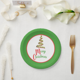 Rot, Grün und Gold Kunst Frohe Weihnachtsbaum Pappteller