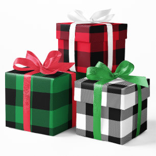 Rot Grün und Weiß Buffalo Karo Weihnachts-Multi Geschenkpapier Set