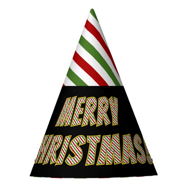 Rot, Grün und Weiß gestrichen "MERRY CHRISTMAS!" Partyhütchen (Vorderseite)