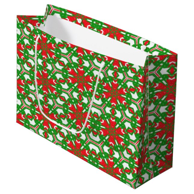 Rot, Grün und Weiß Große Geschenktüte (Vorderseite Schrägansicht)