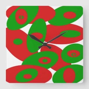 Rot, Grün und Weiß Quadratische Wanduhr