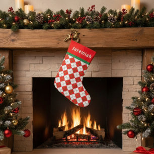 Rot Grün Weiß Argyle Monogrammiert Kleiner Weihnachtsstrumpf