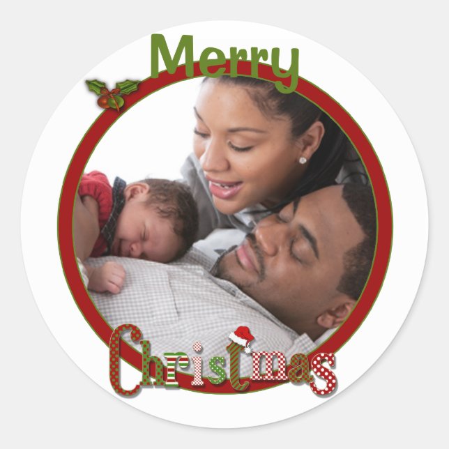 Rot, Grün, Weiß Frohe Weihnachts-Foto Sticker (Vorderseite)