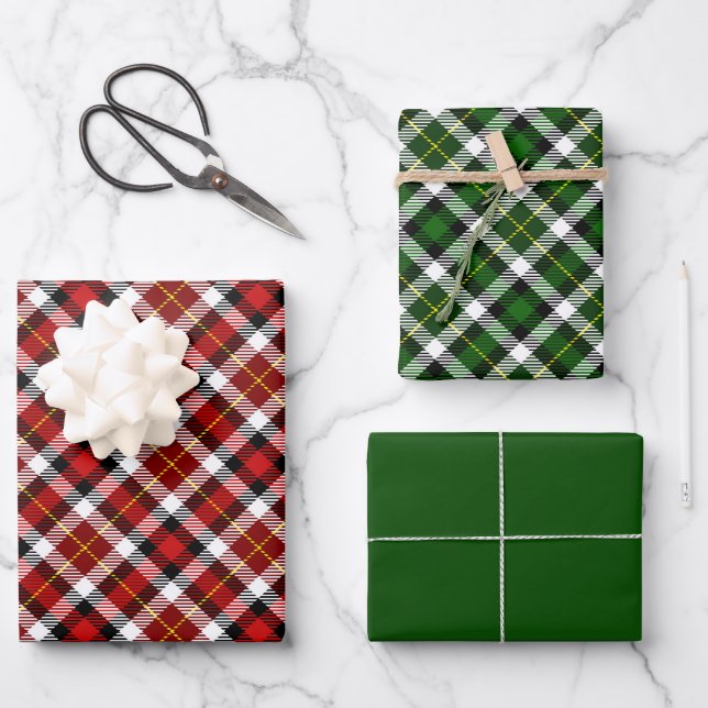 Rot-Grün-Weiß und Schwarz-Kariert Geschenkpapier Set (Vorderseite)