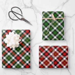 Rot-Grün-Weiß und Schwarz-Kariert Geschenkpapier Set