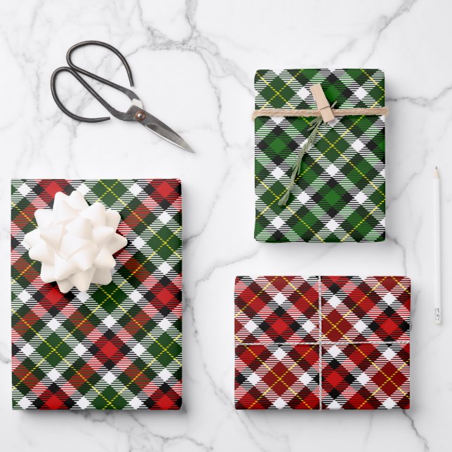 Rot-Grün-Weiß und Schwarz-Kariert Geschenkpapier Set (Vorderseite)