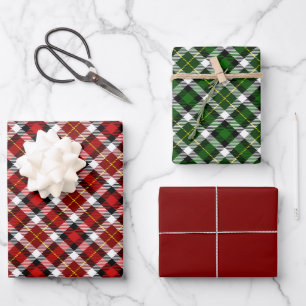 Rot-Grün-Weiß und Schwarz-Kariert Geschenkpapier Set