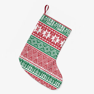 Rot Grün Weiße Kreuzstich Frohe Weihnachtssocke Kleiner Weihnachtsstrumpf