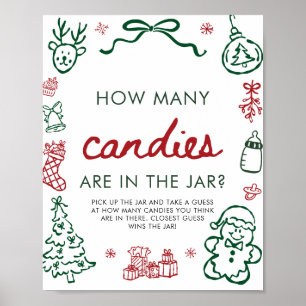 Rot Grün Winter Weihnachten Errate wie viele Süßig Poster