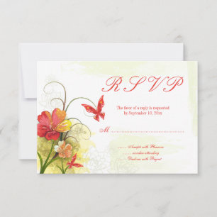 Rot grüne Blume + Schmetterling Hochzeit rsvp Antw Karte