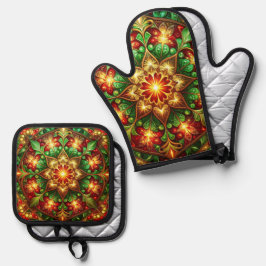 Rot-grüne Dekoration Ofenhandschuh & Topflappen-Set
