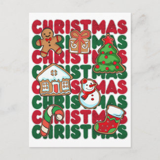 Rot-grüne detaillierte Weihnachtsgrafik Postkarte