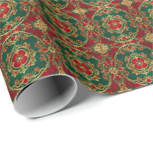 Rot-grüne Floral-Dekorativ-Weihnachts-Geschenkpapi Geschenkpapier