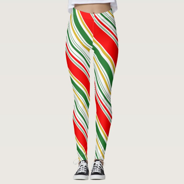 Rot grüne Gold Weihnachten Leggings (Vorderseite)