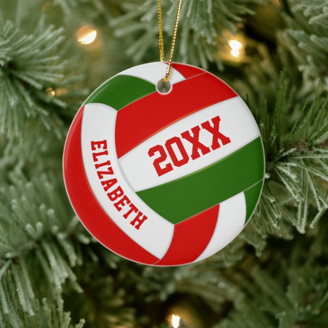 Rot-grüne Jungs Festvolleyball Keramik Ornament (Baum)