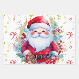 Rot grüne Musiknoten und der Weihnachtsmann Geschenkpapier Set