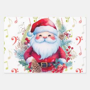 Rot grüne Musiknoten und der Weihnachtsmann Geschenkpapier Set