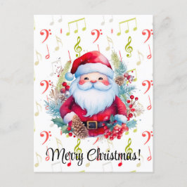 Rot grüne Musiknoten und der Weihnachtsmann Postka Postkarte