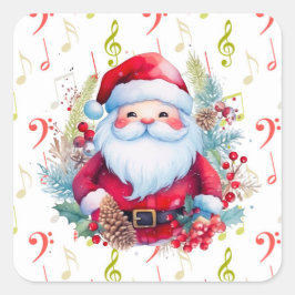 Rot grüne Musiknoten und der Weihnachtsmann Quadratischer Aufkleber