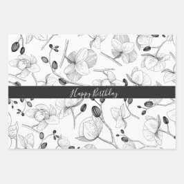 Rot-grüne Orchidee mit elegantem Blumenmuster Geschenkpapier Set